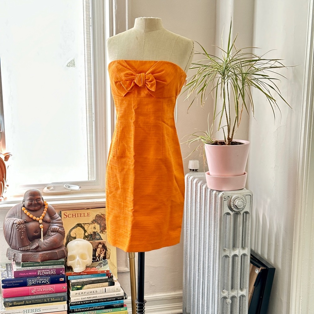 Trina Turk Orange Fun & Flirty Strapless Galera Dress w/Bow -Sz 2